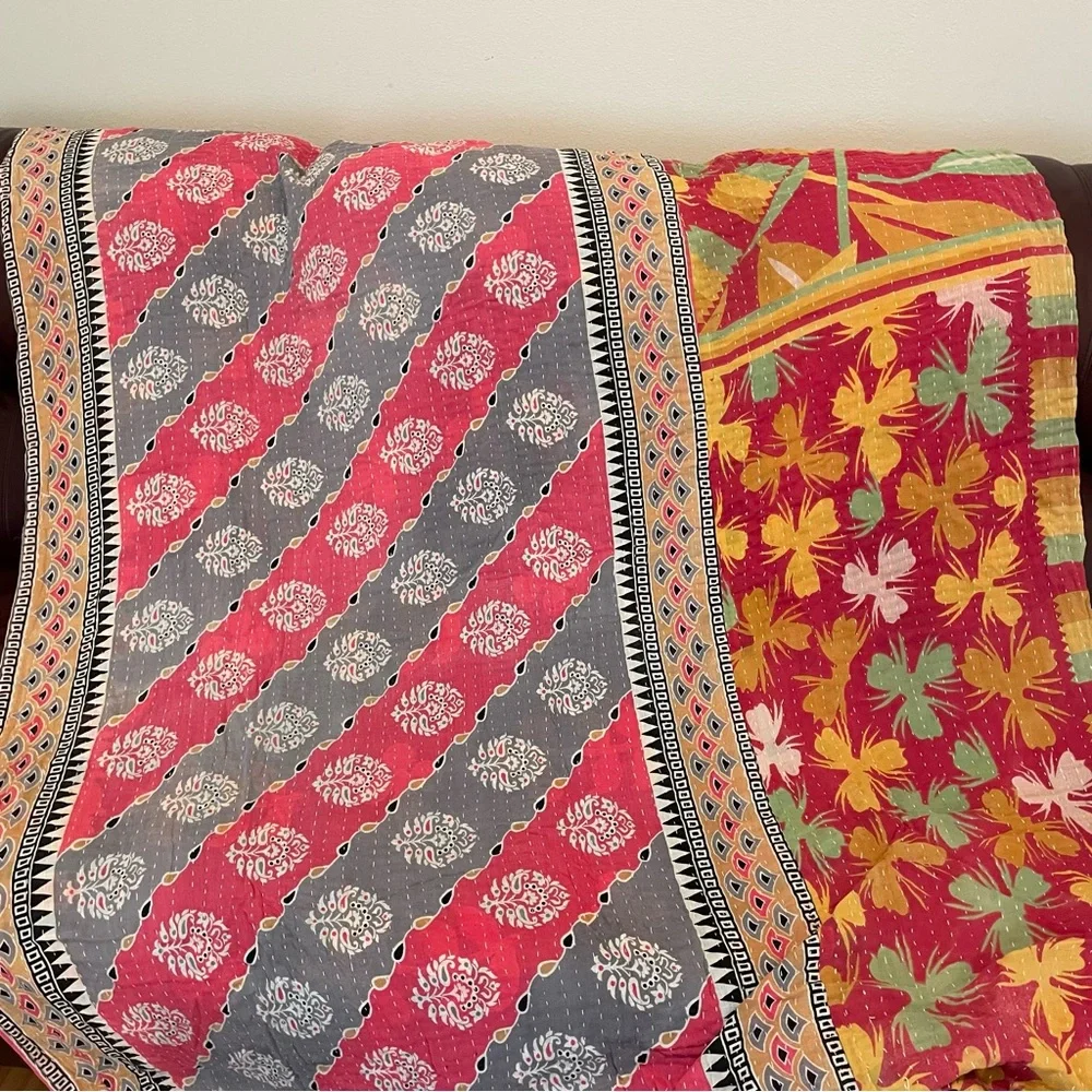 KANTHA QUILT Double Sided Lightweight Colorful XL Twin Spring Summer Blanket